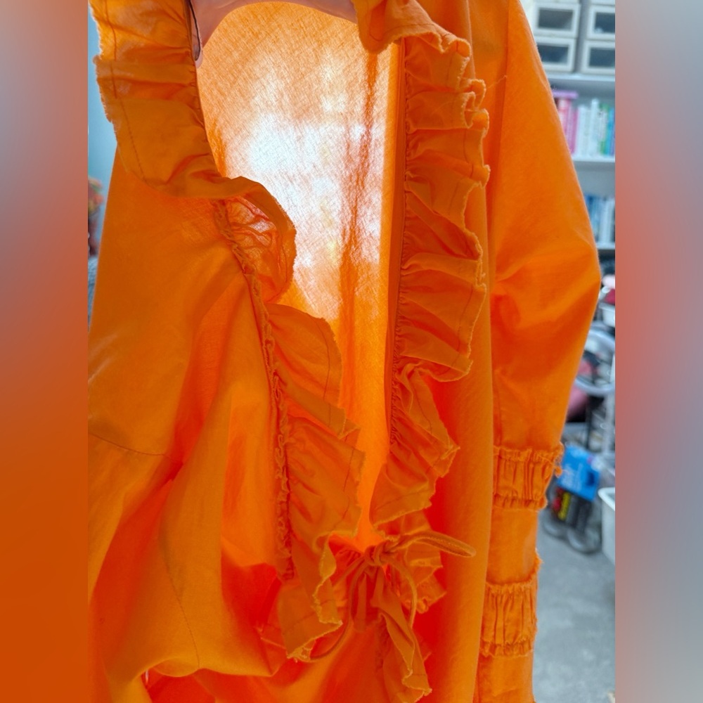 Anya Hindmarch - Orange Ruffled Beach Coverup Dress - 100% Cotton - size Large - Picture 16 of 16